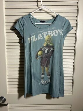 Playboy Cover Graphic Tee in Dusty Blue